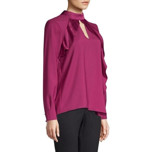 NWT PARKER Ciani Cascading Ruffle L/S Blouse Keyhole in Deep Plum - Picture 3 of 15